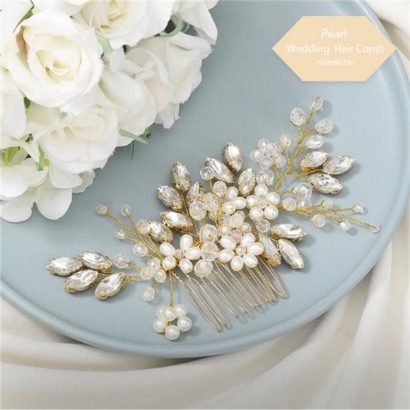 Bride Wedding Hair Comb Pearl Flower Hair Piece Rhinestone Bridal  Accessories main image 7